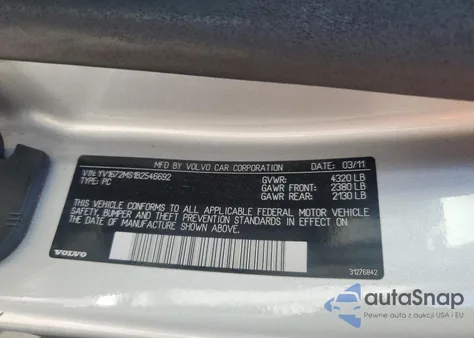 2011 Volvo S40 T5 из США, поврежденный, VIN YV1672MS1B2546692